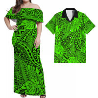 Matching Hawaiian Outfits For Couples Polynesian Tribal Art Green LT14 Green - Polynesian Pride