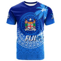 Custom Fiji Tapa Tribal Coconut Tree T Shirt LT12 Unisex Blue - Polynesian Pride
