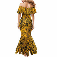 Gold Hawaii Family Matching Mermaid Dress and Hawaiian Shirt - Tribal Art LT14 - Polynesian Pride
