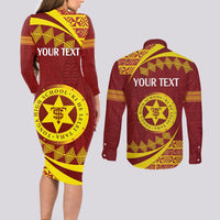 Personalised Tonga High School Couples Matching Long Sleeve Bodycon Dress and Long Sleeve Button Shirt Happy 77 Years Anniversary LT14 - Polynesian Pride