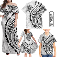 Hawaii Family Matching Outfits Polynesian Pride Off Shoulder Maxi Dress And Shirt Family Set Clothes Turtle Hibiscus Luxury Style - White LT7 White - Polynesian Pride