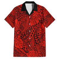 Hawaii Couples Matching Off Shoulder Long Sleeve Dress and Hawaiian Shirt Red Polynesian Tribal Art LT14 - Polynesian Pride