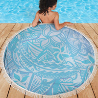 Baby Blue Gradient Polynesia Beach Blanket Hawaiian Tribal Hammerhead Shark Tattoo LT14 - Polynesian Pride