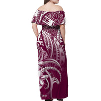 Polynesian Pride Off Shoulder Long Dress Polynesia Tribal Royal Pink LT14 - Polynesian Pride