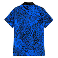 Hawaii Couples Matching Off Shoulder Long Sleeve Dress and Hawaiian Shirt Blue Polynesian Tribal Art LT14 - Polynesian Pride