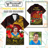 Custom Photo Papua New Guinea Hawaiian Shirt Coat Of Arms Tropical Flowers Polynesian Pattern CTM05 - Polynesian Pride