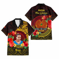 Custom Photo Papua New Guinea Hawaiian Shirt Coat Of Arms Tropical Flowers Polynesian Pattern CTM05 - Polynesian Pride