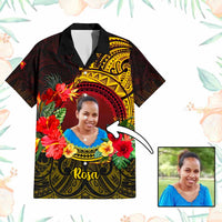 Custom Photo Papua New Guinea Hawaiian Shirt Coat Of Arms Tropical Flowers Polynesian Pattern CTM05 Black - Polynesian Pride