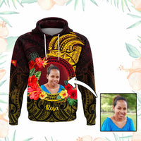 Custom Photo Papua New Guinea Hoodie Coat Of Arms Tropical Flowers Polynesian Pattern CTM05 Black - Polynesian Pride