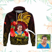 Custom Photo Papua New Guinea Hoodie Coat Of Arms Tropical Flowers Polynesian Pattern CTM05 Black - Polynesian Pride