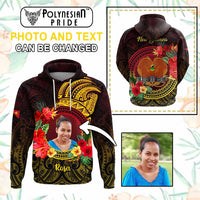 Custom Photo Papua New Guinea Hoodie Coat Of Arms Tropical Flowers Polynesian Pattern CTM05 - Polynesian Pride