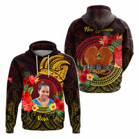 Custom Photo Papua New Guinea Hoodie Coat Of Arms Tropical Flowers Polynesian Pattern CTM05 - Polynesian Pride