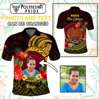 Custom Photo Papua New Guinea Polo Shirt Coat Of Arms Tropical Flowers Polynesian Pattern CTM05 - Polynesian Pride