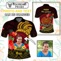 Custom Photo Papua New Guinea Polo Shirt Coat Of Arms Tropical Flowers Polynesian Pattern CTM05 - Polynesian Pride
