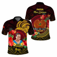 Custom Photo Papua New Guinea Polo Shirt Coat Of Arms Tropical Flowers Polynesian Pattern CTM05 - Polynesian Pride