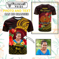 Custom Photo Papua New Guinea T Shirt Coat Of Arms Tropical Flowers Polynesian Pattern CTM05 - Polynesian Pride