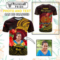 Custom Photo Papua New Guinea T Shirt Coat Of Arms Tropical Flowers Polynesian Pattern CTM05 - Polynesian Pride