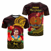 Custom Photo Papua New Guinea T Shirt Coat Of Arms Tropical Flowers Polynesian Pattern CTM05 - Polynesian Pride