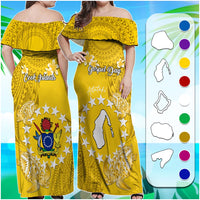 Custom Cook Islands Gospel Day Off Shoulder Maxi Dress Islands Map Plumeria Polynesian Pattern CTM05 Women Multicolor - Polynesian Pride