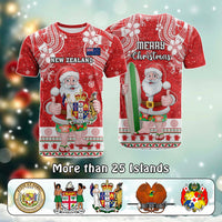 Custom Polynesian Countries Christmas T Shirt Santa Coat Of Arms CTM05 Red - Polynesian Pride