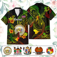 Custom Polynesian Countries Hawaiian Shirt Coat Of Arms Polynesian Tribal Tattoo Shark CTM05 Black - Polynesian Pride