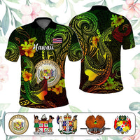 Custom Polynesian Countries Polo Shirt Coat Of Arms Polynesian Tribal Tattoo Shark CTM05 Black - Polynesian Pride