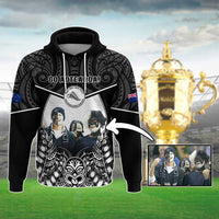 Custom Photo New Zealand Fern Rugby Hoodie Maori Pattern