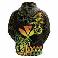 Custom Hawaii Symbols Hoodie Plumeria Kakau Polynesian Tribal CTM05 Zip Hoodie Reggae - Polynesian Pride