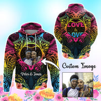 Custom Photo Happy Pansexual Pride Day Hoodie Love Is Love Polynesian Style CTM05 Pullover Hoodie Multicolor - Polynesian Pride