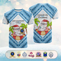 Custom Christmas Fiji Schools T Shirt Santa Claus Logo CTM05 Blue - Polynesian Pride