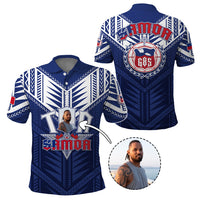 Custom Photo Toa Samoa Rugby Polo Shirt Samoan Pride With Tribal Pattern CTM05 Blue - Polynesian Pride