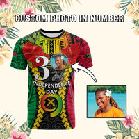 Custom Photo Vanuatu Independence Day T Shirt Pig Tusk Polynesian Pattern