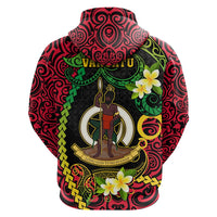 Custom Photo Vanuatu Provinces Hoodie Coat Of Arms Plumeria Polynesian Pattern CTM05 Zip Hoodie Red - Polynesian Pride