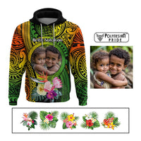 Custom Photo Polynesian Tribal Hoodie with Tropical Flower CTM09 Pullover Hoodie Multicolor - Polynesian Pride