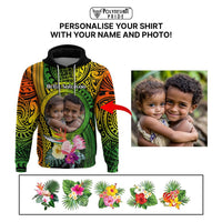 Custom Photo Polynesian Tribal Hoodie with Tropical Flower CTM09 - Polynesian Pride