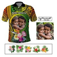 Custom Photo Polynesian Tribal Polo Shirt with Tropical Flower CTM09 Multicolor - Polynesian Pride