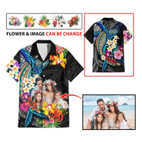Custom Photo Polynesian Shark Tattoo Hawaiian Shirt Beauty Pacific Flowers CTM09 - Polynesian Pride