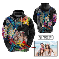 Custom Photo Polynesian Shark Tattoo Hoodie Beauty Pacific Flowers CTM09 Multicolor - Polynesian Pride