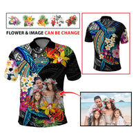 Custom Photo Polynesian Shark Tattoo Polo Shirt Beauty Pacific Flowers CTM09 - Polynesian Pride