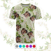 Custom Photo Hawaiian Palaka T shirt Mokihana Maile Ilima Leis CTM09 Multicolor - Polynesian Pride