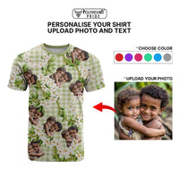 Custom Photo Hawaiian Palaka T shirt Mokihana Maile Ilima Leis CTM09 - Polynesian Pride