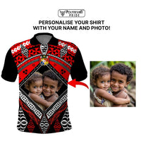 Custom Photo Tonga Polo Shirt Polynesian Pattern Mixed Ngatu Kupesi CTM09 - Polynesian Pride