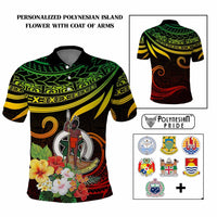 Personalized Photo Polynesian Polo Shirt Flower With Coat Of Arms CTM09 Multicolor - Polynesian Pride