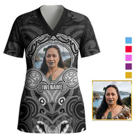 Personalised Aotearoa Iwi Photo Name Scrub Top Maori Tribal Ethnic Inspired Tradition