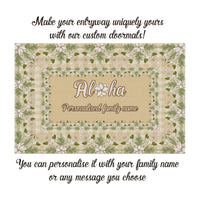 Custom Aloha Welcome Rubber Doormat with Family Name Squares Maile Leaf Palaka Hawaiian Pattern