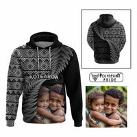 Custom Upload Image Aotearoa Silver Fern Hoodie Black Taniko Motif CTM09 Multicolor - Polynesian Pride