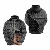 Custom Upload Image Aotearoa Silver Fern Hoodie Black Taniko Motif CTM09 - Polynesian Pride