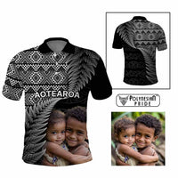 Custom Upload Image Aotearoa Silver Fern Polo Shirt Black Taniko Motif CTM09 Multicolor - Polynesian Pride