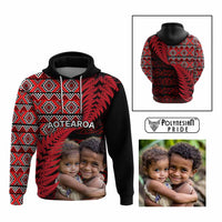 Custom Upload Image Aotearoa Silver Fern Hoodie Red Taniko Motif CTM09 Multicolor - Polynesian Pride