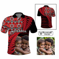 Custom Upload Image Aotearoa Silver Fern Polo Shirt Red Taniko Motif CTM09 Multicolor - Polynesian Pride